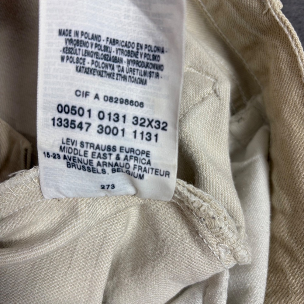Levi's Jeans Mens 30 Cream 501 Original Fit Straight Leg Button Fly Off-White - Picture 8 of 10